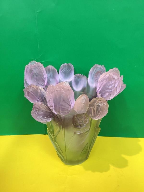 Xl H9¢‚¬? tulip green pink multi color crystal vase H9¢‚¬? Maker Unk - 10