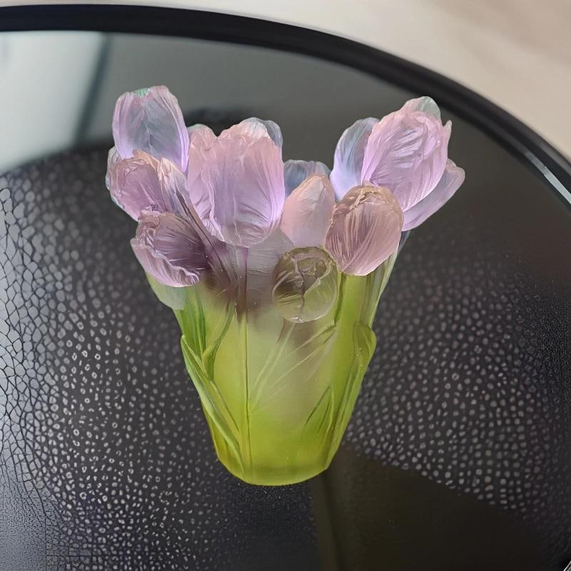 Xl H9¢‚¬? tulip green pink multi color crystal vase H9¢‚¬? Maker Unk - 11