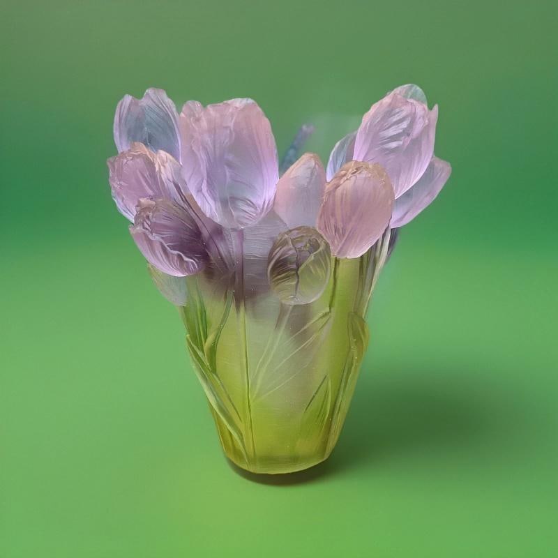Xl H9¢‚¬? tulip green pink multi color crystal vase H9¢‚¬? Maker Unk - 12