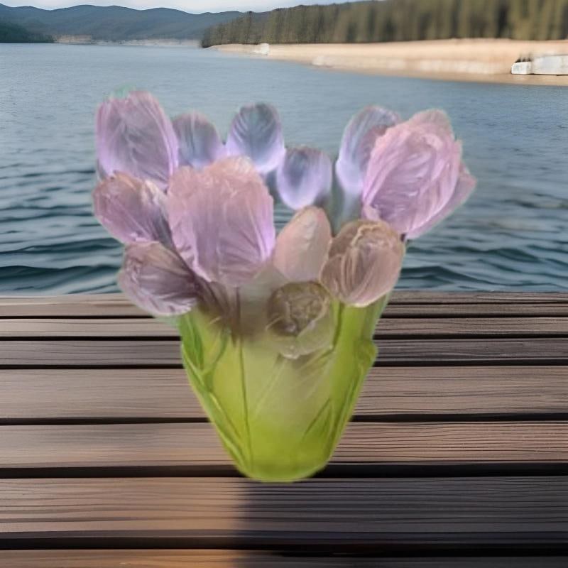 Xl H9¢‚¬? tulip green pink multi color crystal vase H9¢‚¬? Maker Unk - 13