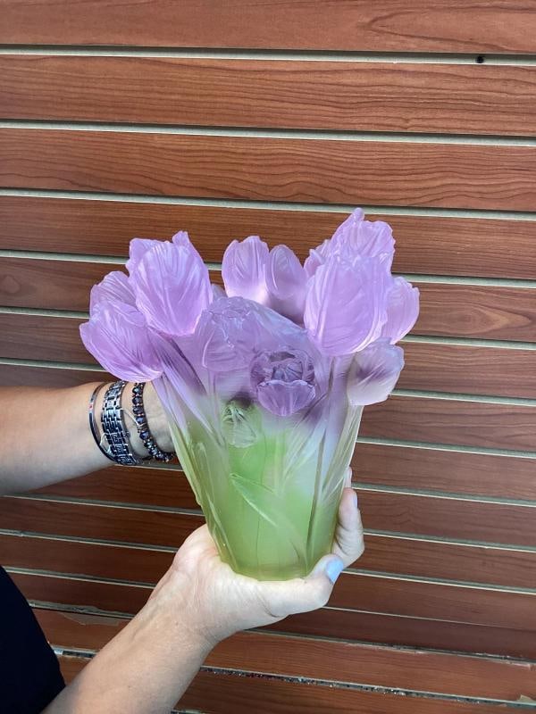 Xl H9¢‚¬? tulip green pink multi color crystal vase H9¢‚¬? Maker Unk - 4