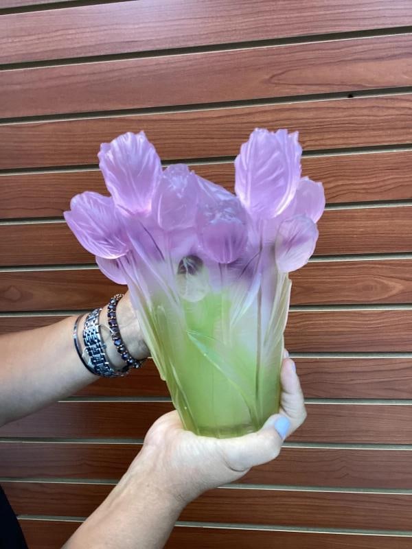 Xl H9¢‚¬? tulip green pink multi color crystal vase H9¢‚¬? Maker Unk - 5
