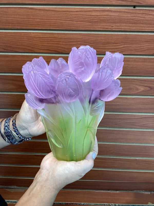 Xl H9¢‚¬? tulip green pink multi color crystal vase H9¢‚¬? Maker Unk - 6