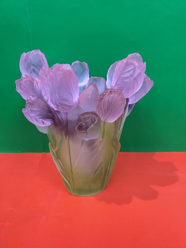 Xl H9¢‚¬? tulip green pink multi color crystal vase H9¢‚¬? Maker Unk - 7