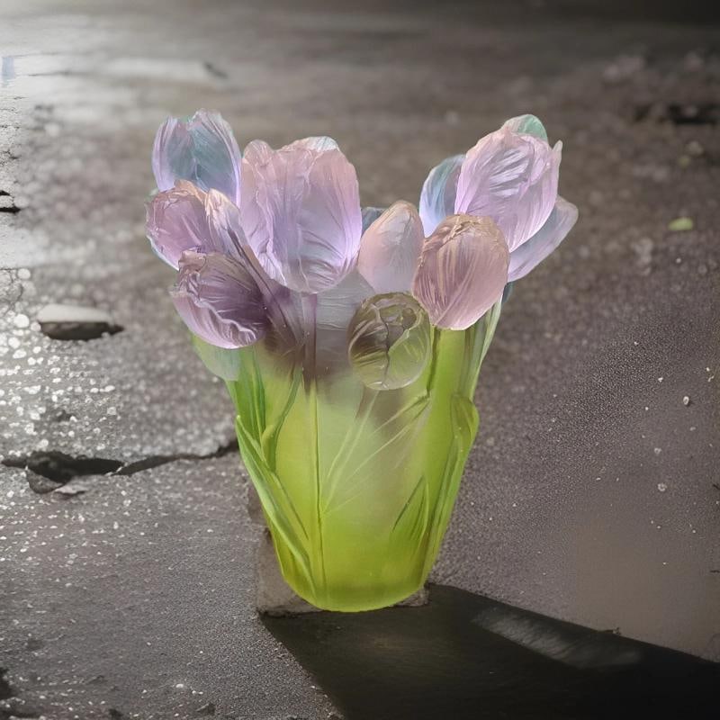 Xl H9¢‚¬? tulip green pink multi color crystal vase H9¢‚¬? Maker Unk - 8