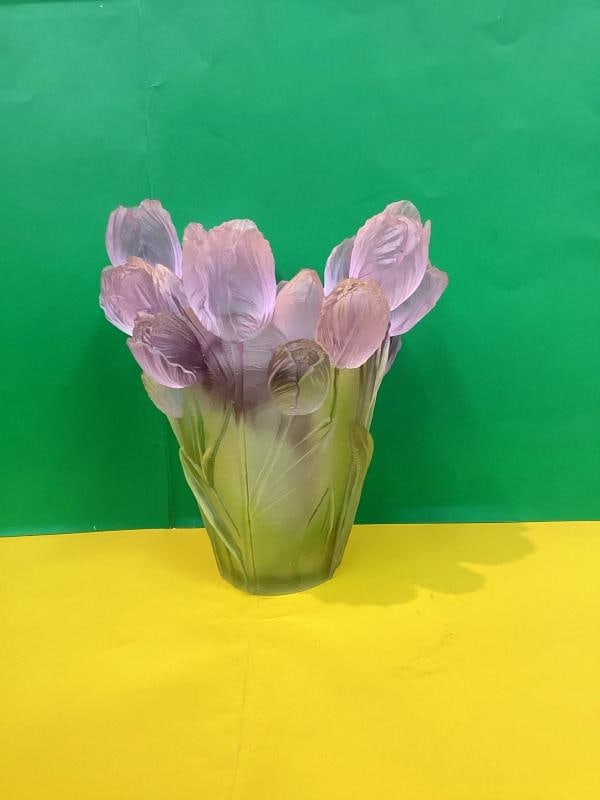 Xl H9¢‚¬? tulip green pink multi color crystal vase H9¢‚¬? Maker Unk - 9