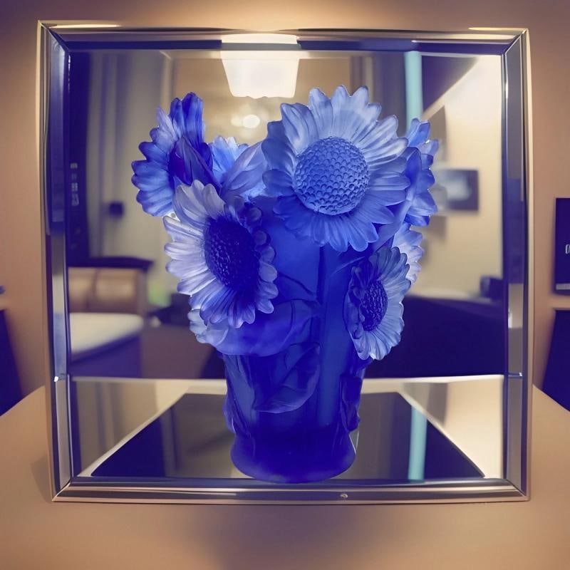 Xl Sunflower Crystal Blue Vase H9¢‚¬ Heavy Art Glass Limited E Maker Unknown - 4