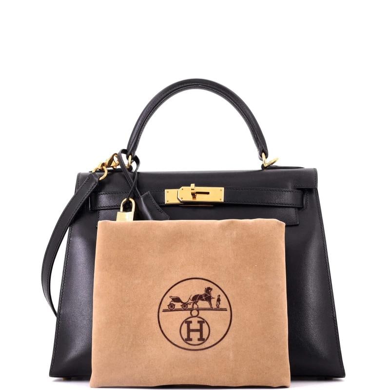 Hermes Kelly Handbag Noir Box Calf with Gold Hardware 28 - 2