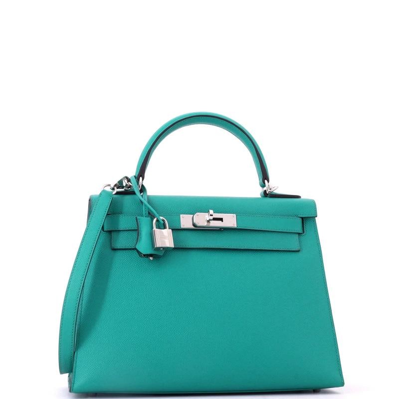 Hermes Kelly Handbag Bleu Paon Epsom with Palladium Hardware 28 - 2
