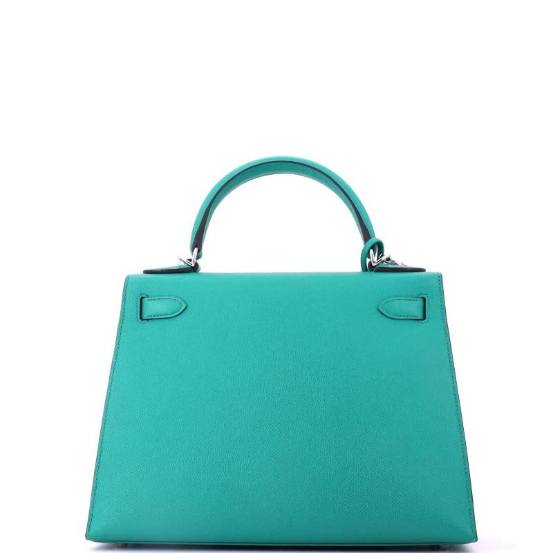 Hermes Kelly Handbag Bleu Paon Epsom with Palladium Hardware 28 - 3