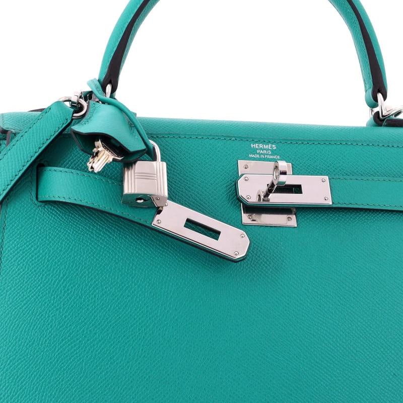 Hermes Kelly Handbag Bleu Paon Epsom with Palladium Hardware 28 - 6