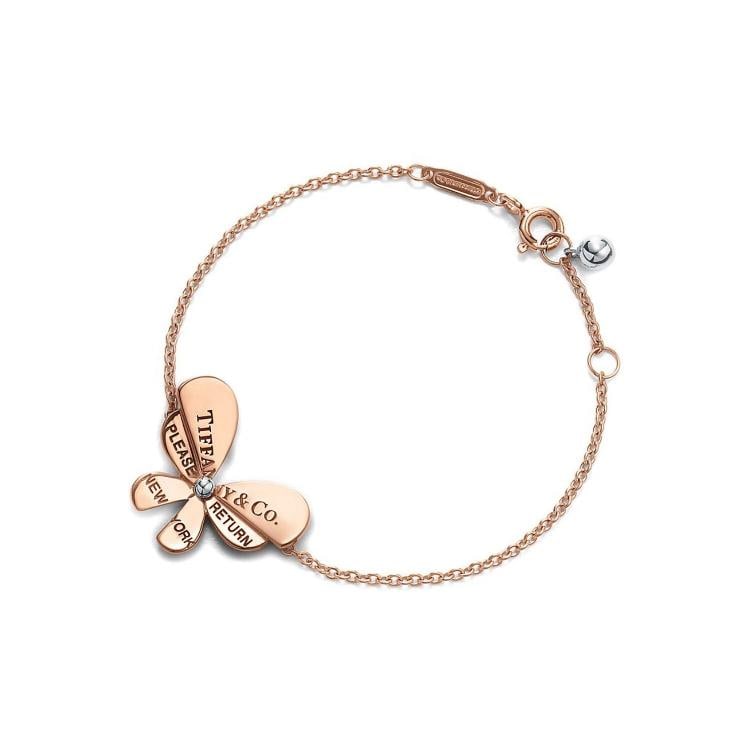 Tiffany & Co LOVE BUGS Butterfly Chain Bracelet 18k Rose Gold & Silver - 10