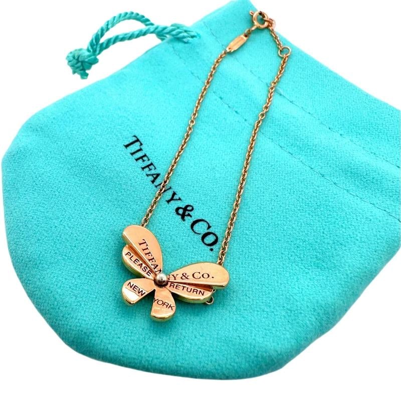 Tiffany & Co LOVE BUGS Butterfly Chain Bracelet 18k Rose Gold & Silver - 6