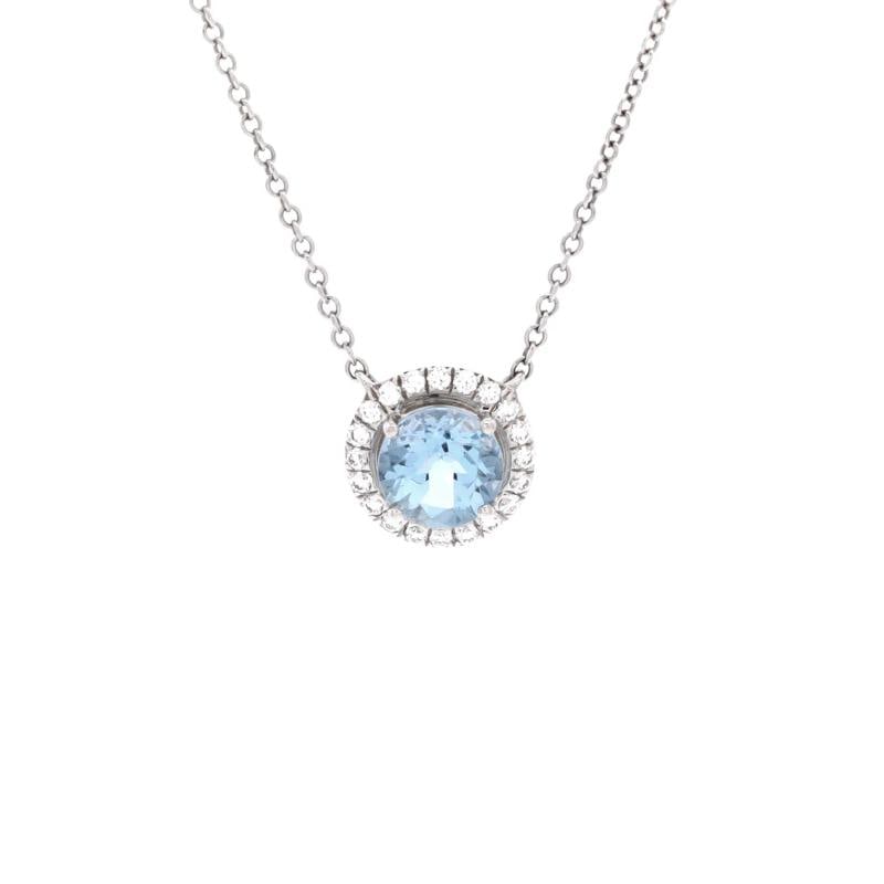 Tiffany & Co. Soleste Round Pendant Necklace Platinum with Diamonds: Measurements: Length: 16.00 ", Width: 1.1 mm, Pendant Length: 9.20 mm, Pendant Width: 9.20 mm . Condition: Pre-owned - Good,Brand: Tiffany & Co.,Main Stone: Aquamarine,Metal: Platinum (Pt950),Metal