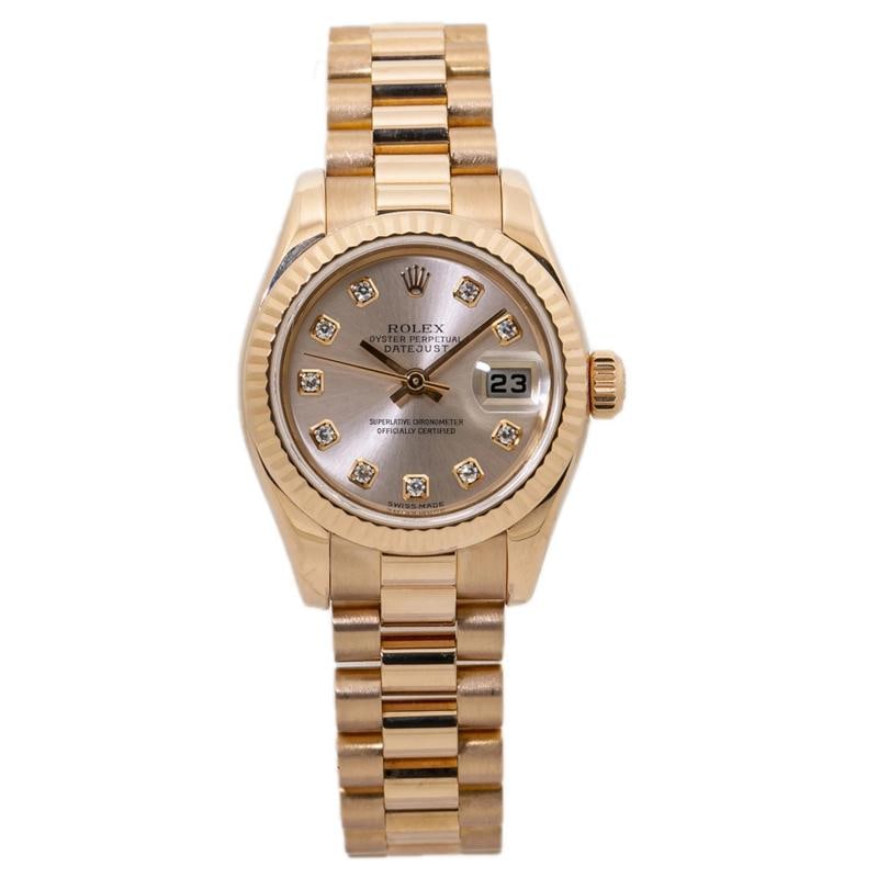 Rolex Datejust 179175G Presidient Rose Gold Pink Diamond Automatic 26mm: Case Size 26mm Wrist Fit 5.25 inches Box No Papers No Condition Ã¢â‚¬â€ Excellent Full Specifications SKU Rolex#3771 Brand Rolex Model Datejust Reference