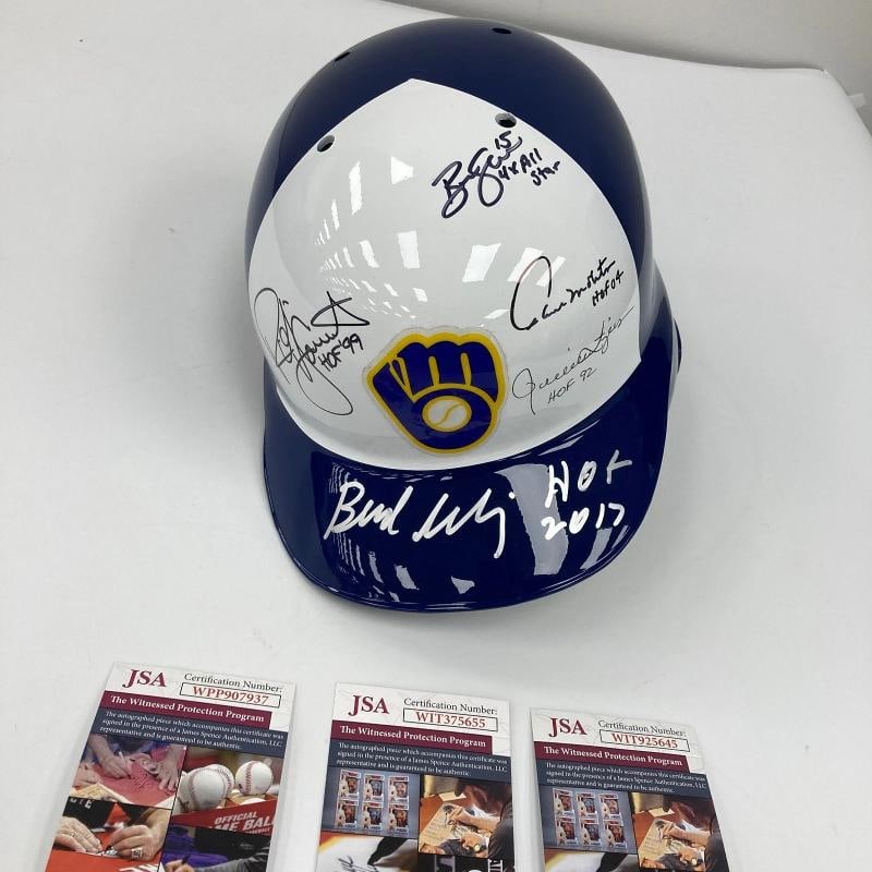 Robin Yount Paul Molitor Milwaukee Brewers HOF Legends Signed Helmet JSA COA - 2