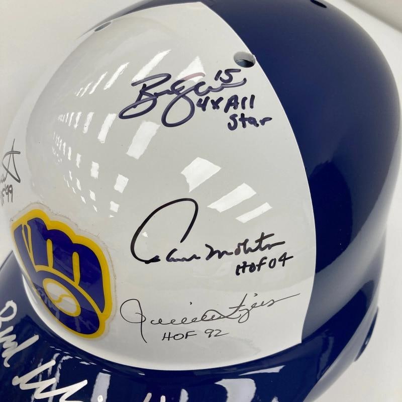 Robin Yount Paul Molitor Milwaukee Brewers HOF Legends Signed Helmet JSA COA - 6