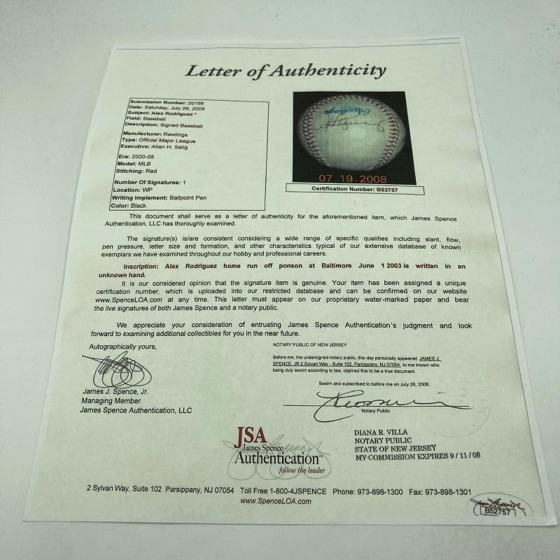 Alex Rodriguez Signed Actual Home Run Game Used Baseball (JSA LOA + Mears) - 9