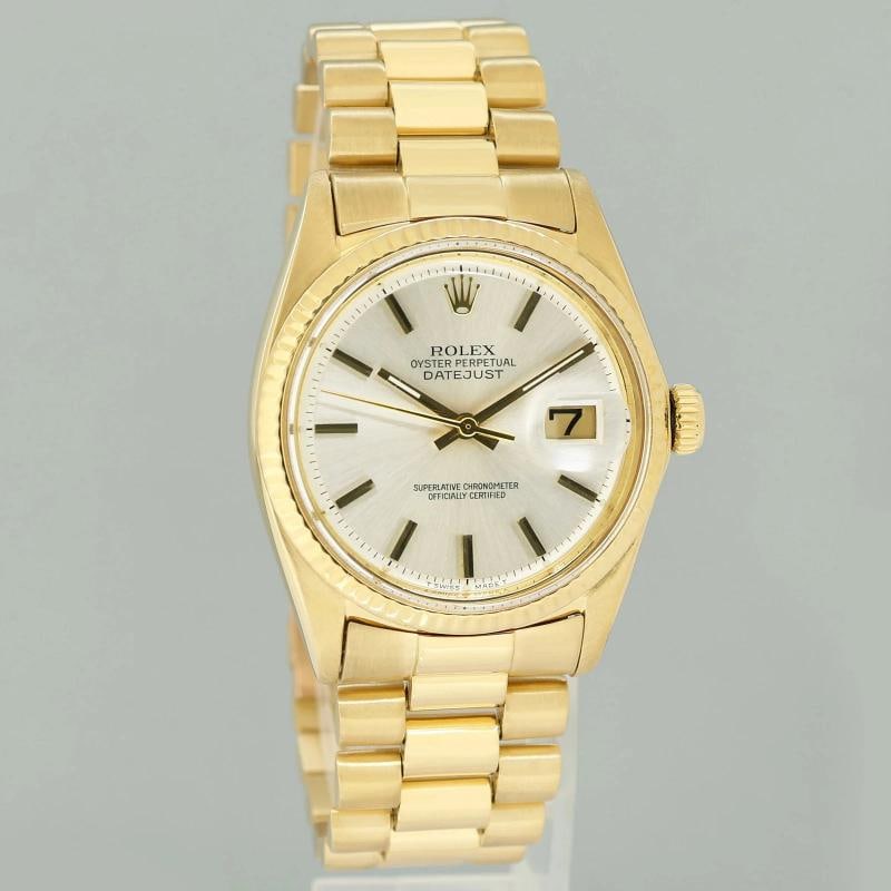 Rolex DateJust 36mm 1601 Yellow Gold President Silver Pie Pan Stick Watch Box - 3