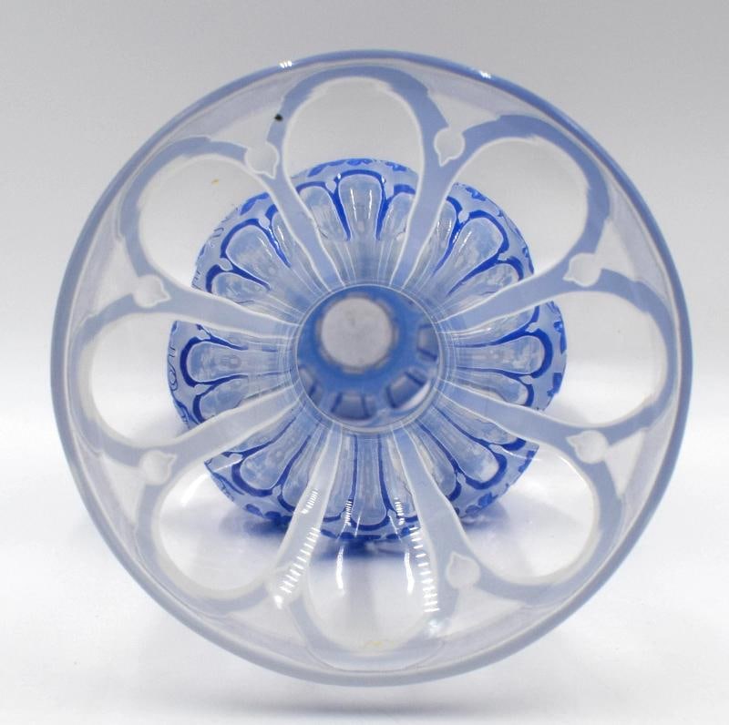 Fine Bohemian/Moser Cameo Cut & Engraved Vase, Blue w/ Grapes, Circa 1895 - 6