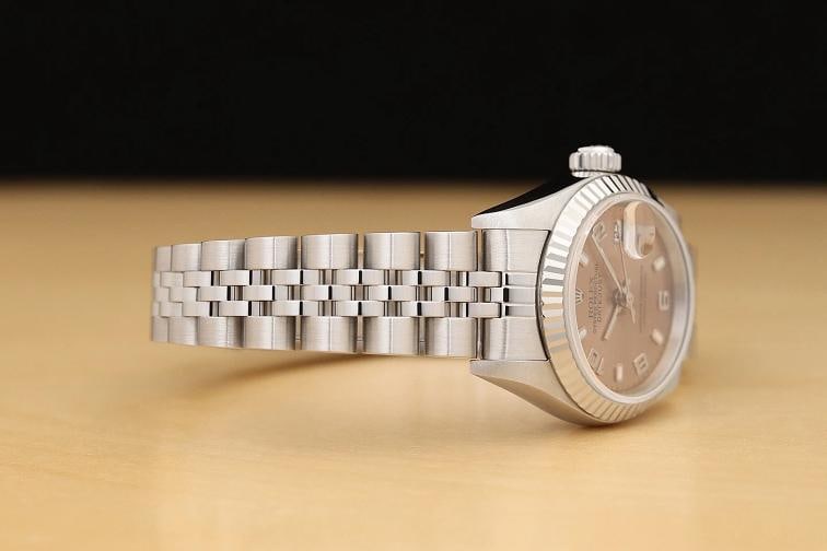 ROLEX LADIES DATEJUST 79174 SALMON ARABIC DIAL 18K WHITE GOLD STEEL WATCH - 7