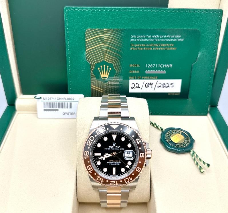 2025 Rolex GMT Master II Root Beer 126711CHNR 40mm Brown Black Bezel Steel Paper (1 of 6)