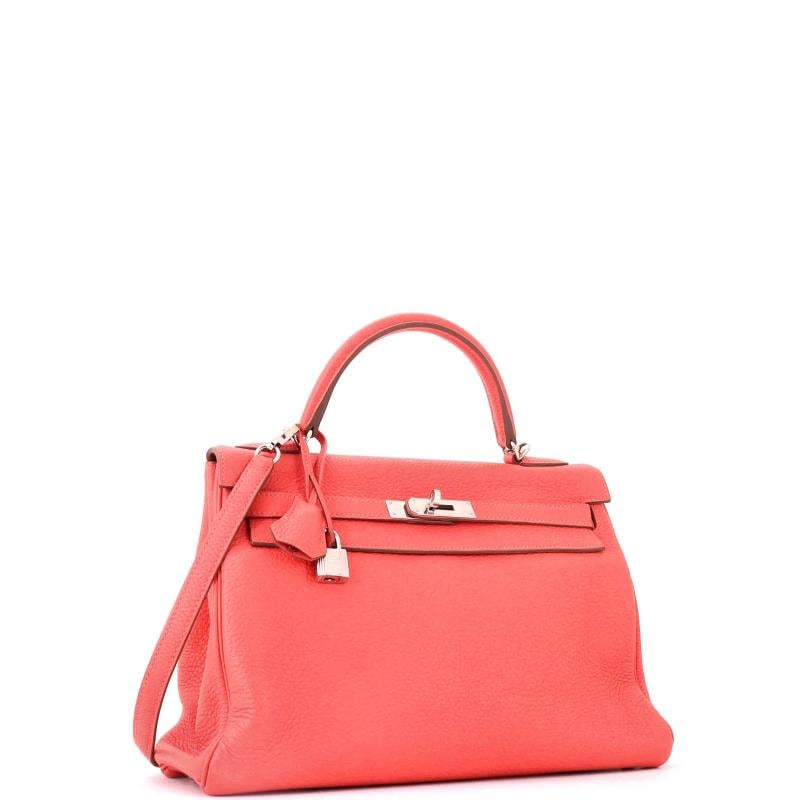 Hermes Kelly Handbag Pink Clemence with Palladium Hardware 32 - 2