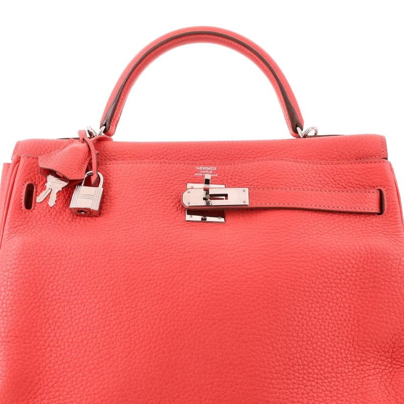 Hermes Kelly Handbag Pink Clemence with Palladium Hardware 32 - 5