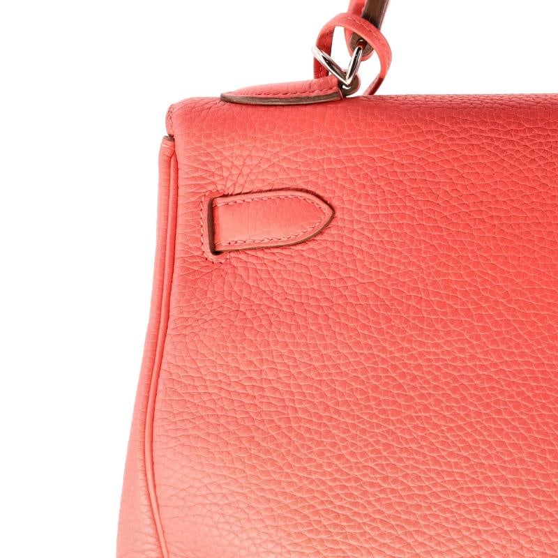 Hermes Kelly Handbag Pink Clemence with Palladium Hardware 32 - 8