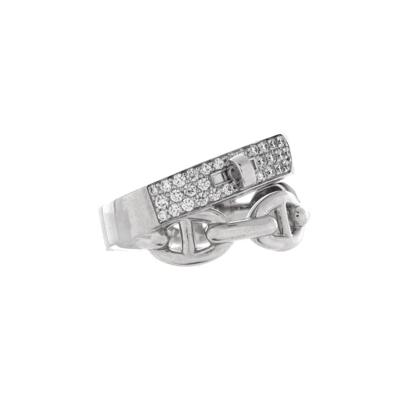 Hermes Kelly Double Tour Ring 18K White Gold with Pave Diamonds - 2
