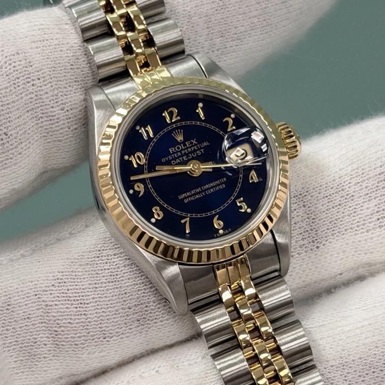 Rolex Lady Datejust 69173 Blue Boiler Gauge Dial 18k Yellow Gold Steel Jubilee - 2