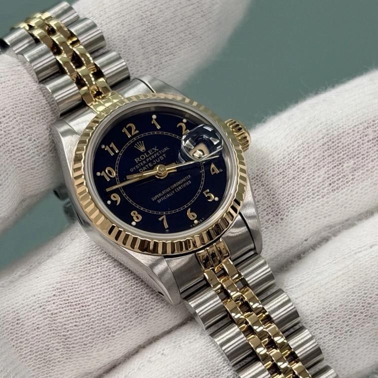 Rolex Lady Datejust 69173 Blue Boiler Gauge Dial 18k Yellow Gold Steel Jubilee - 4