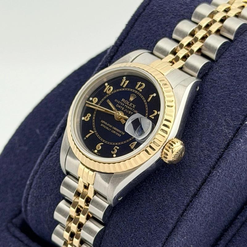 Rolex Lady Datejust 69173 Blue Boiler Gauge Dial 18k Yellow Gold Steel Jubilee - 5