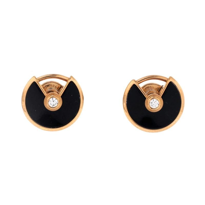 Cartier Amulette Stud Earrings 18K Rose Gold with Diamond and Onyx XS: Condition: Pre-owned - Good,Brand: Cartier,Main Stone: Onyx,Metal: 18K Rose Gold,Metal Purity: 18K,Style: Stud,Type: Earrings,Color: Rose Gold,Material: Unknown Condition: Excellent. Minor wear throug
