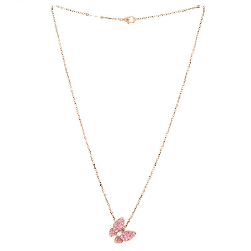 Van Cleef & Arpels Two Butterfly Pendant Necklace 18K Rose Gold with Pink - 2
