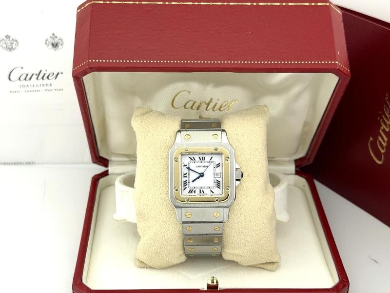 Cartier Santos Carree 2961 29mm White Roman Dial 18k Gold Steel Service Receipt - 15