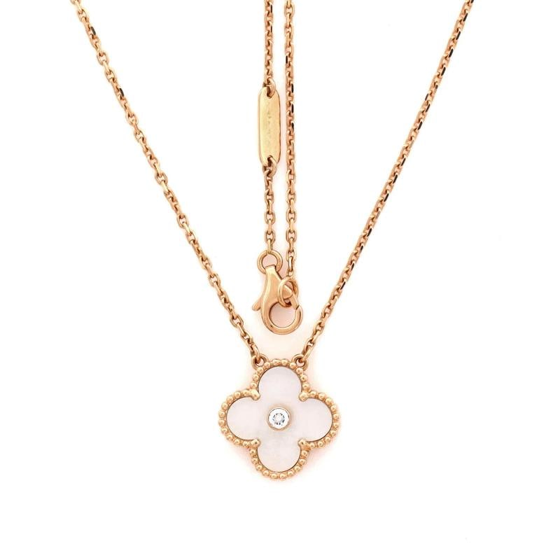 Van Cleef & Arpels Vintage Alhambra Pendant Necklace 18K Rose Gold and White - 2