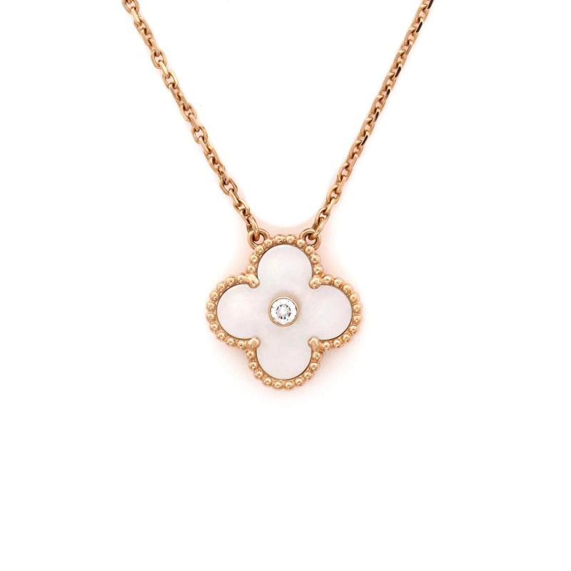 Van Cleef & Arpels Vintage Alhambra Pendant Necklace 18K Rose Gold and White - 3