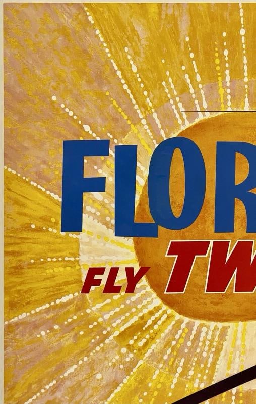 Original Vintage Poster FLORIDA FLY TWA Airline Travel Tourism David Klein LINEN - 2