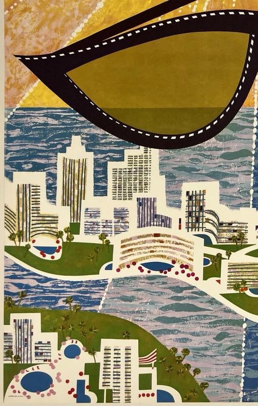 Original Vintage Poster FLORIDA FLY TWA Airline Travel Tourism David Klein LINEN - 4