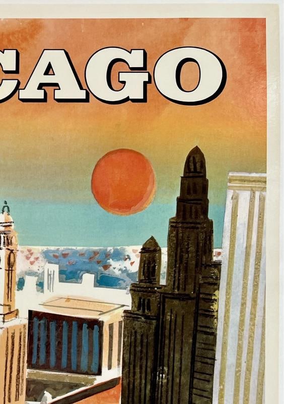 Original Vintage Poster CHICAGO EASTERN AIR LINES Airline Travel Tourism LINEN - 3