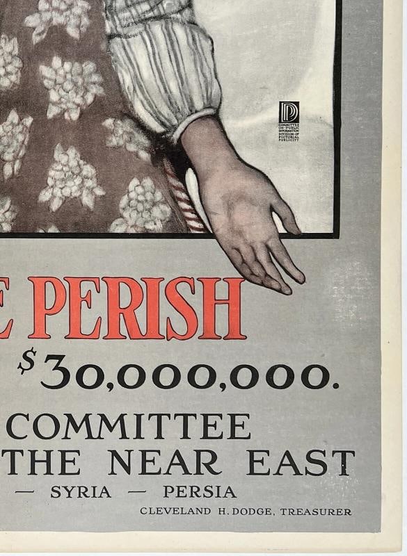 Original Vintage Poster LEST WE PERISH AMERICAN COMMITTEE Armenia World War I OL - 5