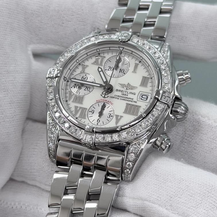 Breitling Chrono Cockpit A13357 39mm Diamond Bezel and Lugs White Dial Steel - 3