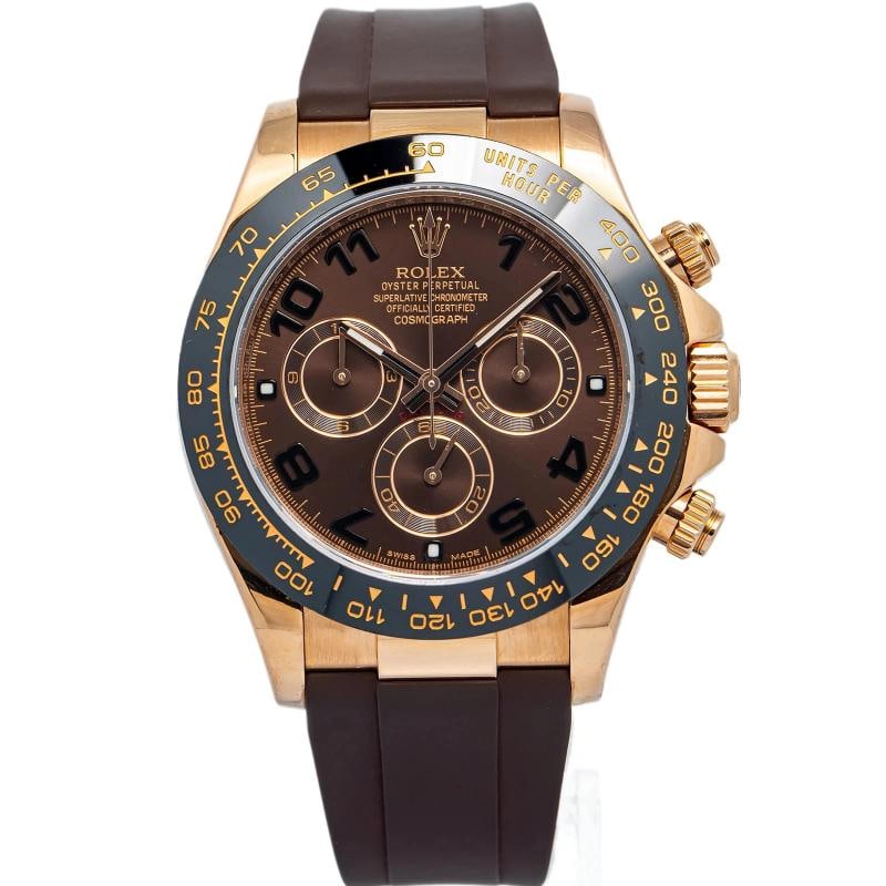 Rolex Daytona 116515 Aftermarket Strap Rose Gold Chocolate Arabic 40mm: Condition: Pre-owned - Excellent: This item has been previously worn; however, it is in excellent condition. ... Read moreabout the conditionPre-owned - Excellent: This item has been previously worn; 