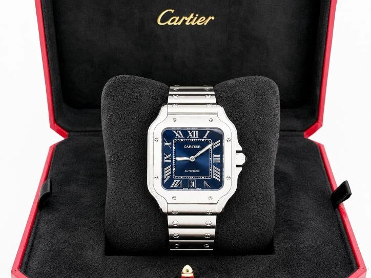 2025 Cartier Santos Large Blue Dial 4072 WSSA0071 39.8mm Steel Box Paper - 3