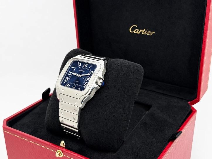 2025 Cartier Santos Large Blue Dial 4072 WSSA0071 39.8mm Steel Box Paper - 6