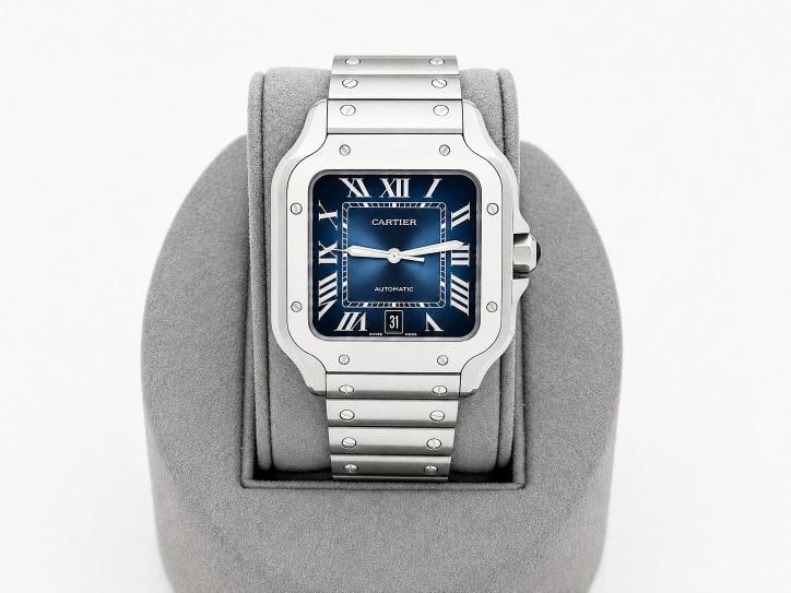 2025 Cartier Santos Large Blue Dial 4072 WSSA0071 39.8mm Steel Box Paper - 8