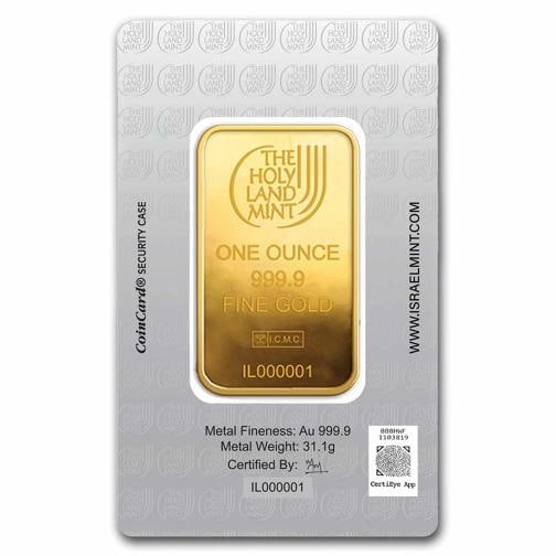 1 oz Gold Bar - Holy Land Mint Dove of Peace (In Assay) - 4