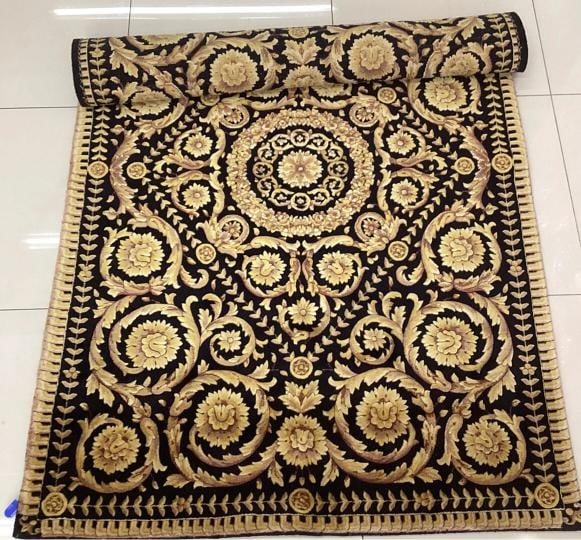 VERSACE STYLE RUG 100% WOOL HAND KNOTTED SZ 4FT BY 6FT BLACK GOLD BAROQUE - 10