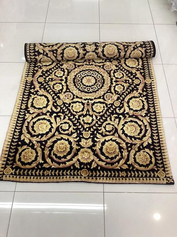 VERSACE STYLE RUG 100% WOOL HAND KNOTTED SZ 4FT BY 6FT BLACK GOLD BAROQUE - 11